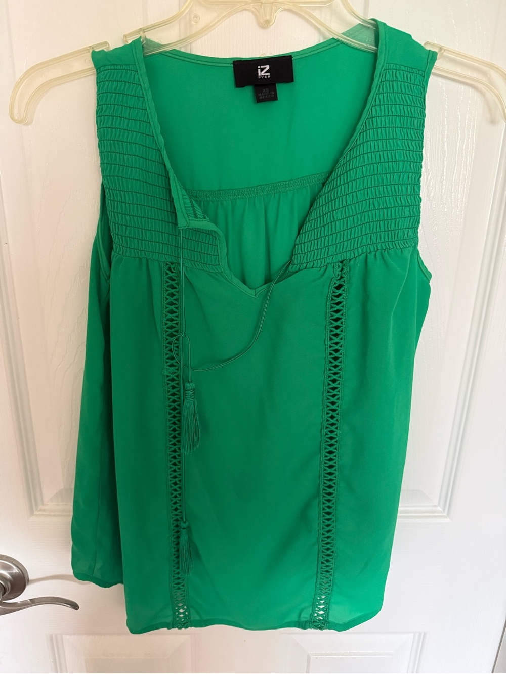 Green Sleeveless Smocked-Shoulder Top